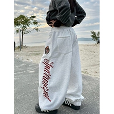 情侣装复古侧边字母刺绣休闲卫裤男女宽松直筒阔腿长裤CZ66，男装休闲裤，星座516A