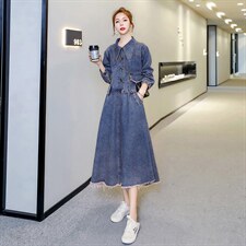 牛仔半身裙气质潮流韩版显瘦外套2021年两件套，女装套装/套裙，秋水欣儿