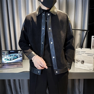 抖音轻熟小伙新款灯芯绒拼皮宽松夹克外套A236-JK-5061-P75图片