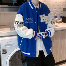 男春季新款棒球服夹克刺绣拼皮外套J1051P65，男装夹克，星座1116-2