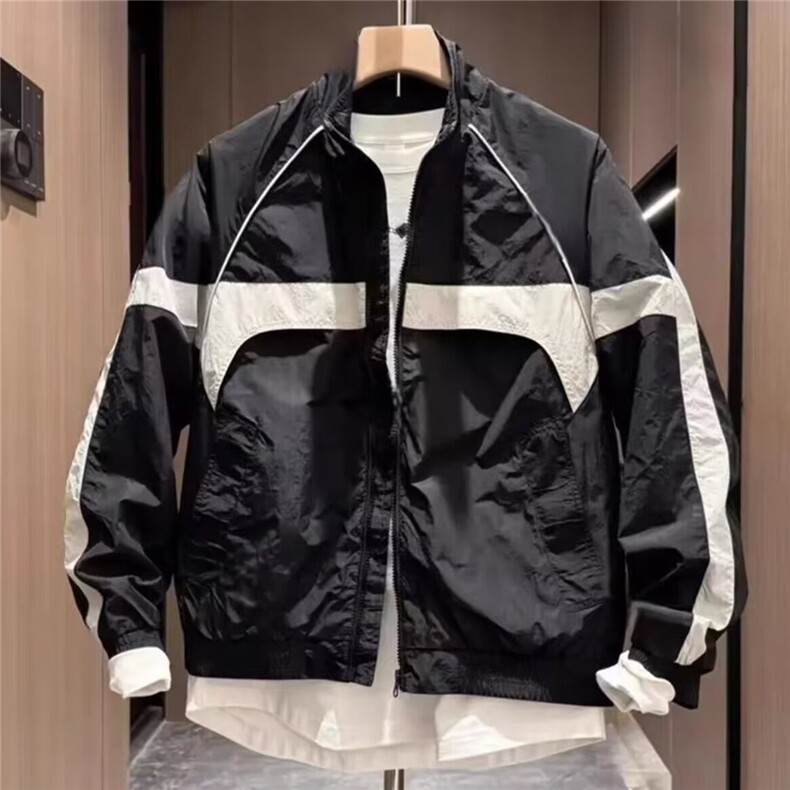 春秋新款潮流拼接立领夹克外套男士痞帅时尚休闲上衣HHD148 P60图片