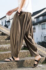 2025春夏新款风长裤双折桃皮皱灯笼裤休闲裤K123-P55，男装休闲裤，电商B277(原6028)