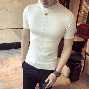 M01/p45 针织衫毛衣男 早秋男士半高领纯色修身内搭打底衫线衣 白图片