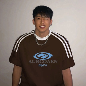 夏季美式高街重磅纯棉三条杠织带撞色男女短袖T恤ZD376-特P30图片