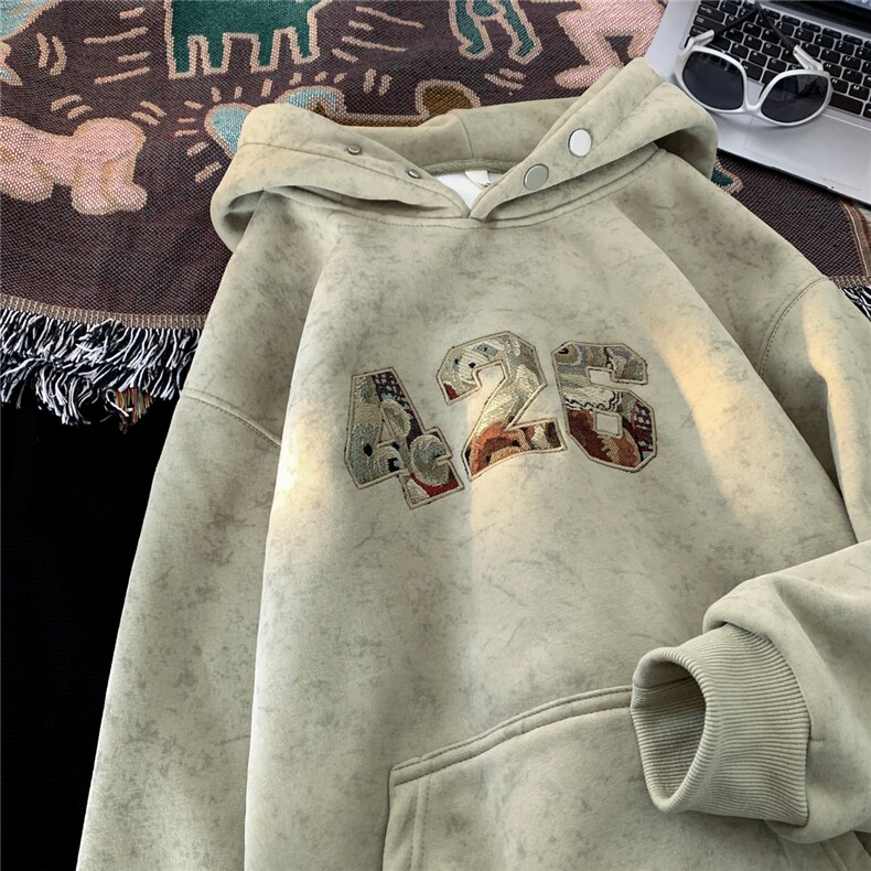 815A-WR2227-P70控98冬季加绒加厚小熊绣花卫衣上衣套头扎染工艺，男装卫衣，星座815A