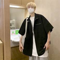 S1270-P42日系复古华夫格双拉链短袖衬衫，男装衬衫，星座1501-1