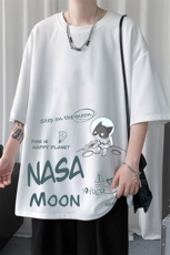 HT73187-P22NASA联名同款华夫格t恤男短袖男大码五分袖短句风，男装T恤，电商A040