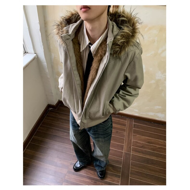 2025冬季新款美式复古座山雕短款连帽毛领棉服男冬派克服棉衣外套,男装棉衣,星座506A
