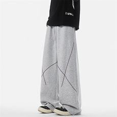 8XL-M直筒卫裤男宽松撞色哈苏线休闲运动裤设计感长裤子K9175P48，男装休闲裤，电商D206-1