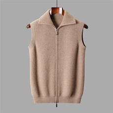 2025秋冬百搭时尚简约翻领拉链马甲针织衫，男装羊绒套衫，盛欣羊绒