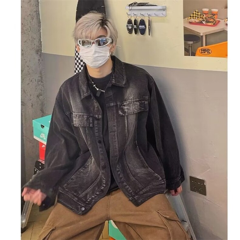 潮流长袖潮翻领男标准原宿日系百搭纯色夹克青春流行秋冬多口袋,男装夹克,星座1210-1