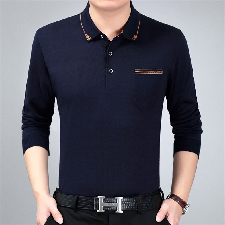 爸爸长袖针织衫男翻领打底衫春秋季中老年男士休闲百搭毛衣薄款，男装针织衫/毛衣，电商B212（原钱塘6029）