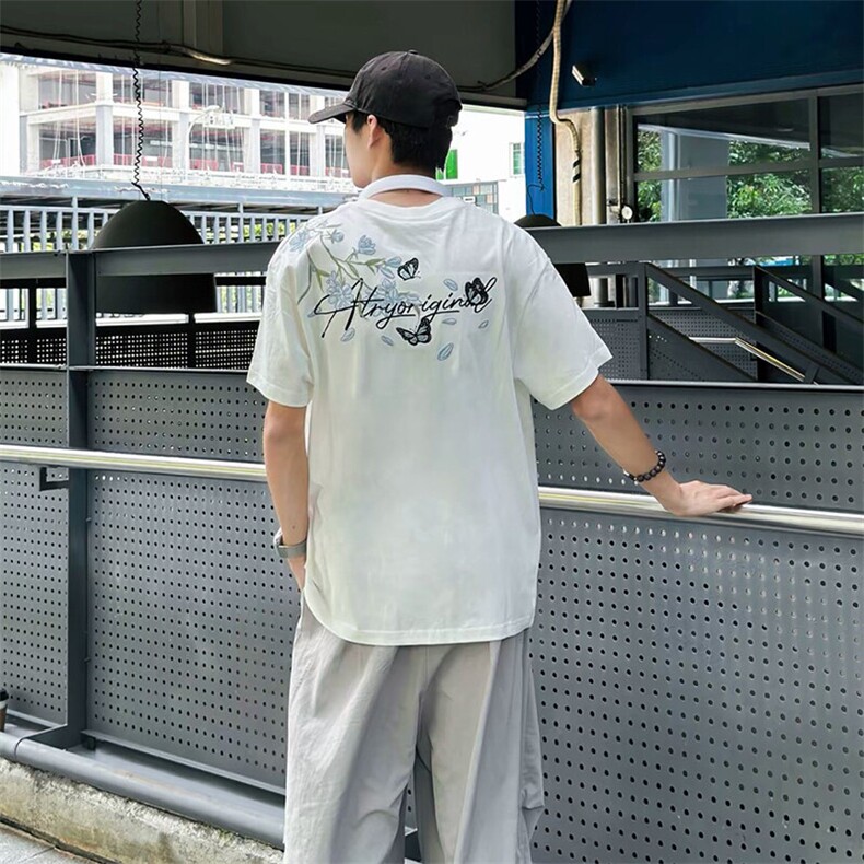 万针全刺绣解构设计260克重磅双纱纯棉高品质美式高街短袖T恤特35,男装T恤,电商A486-1