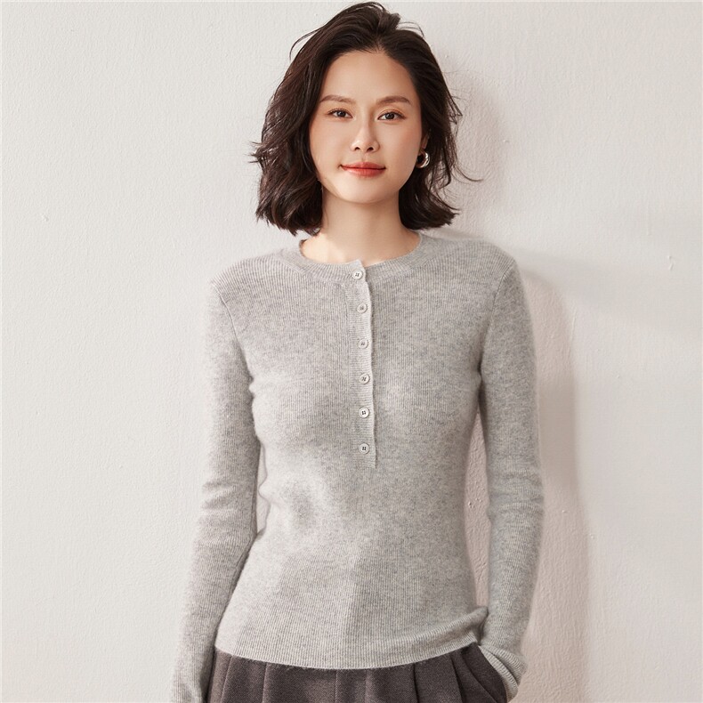 2025抽条系扣半开胸羊绒衫,女装羊绒衫,雪真羊绒高端店
