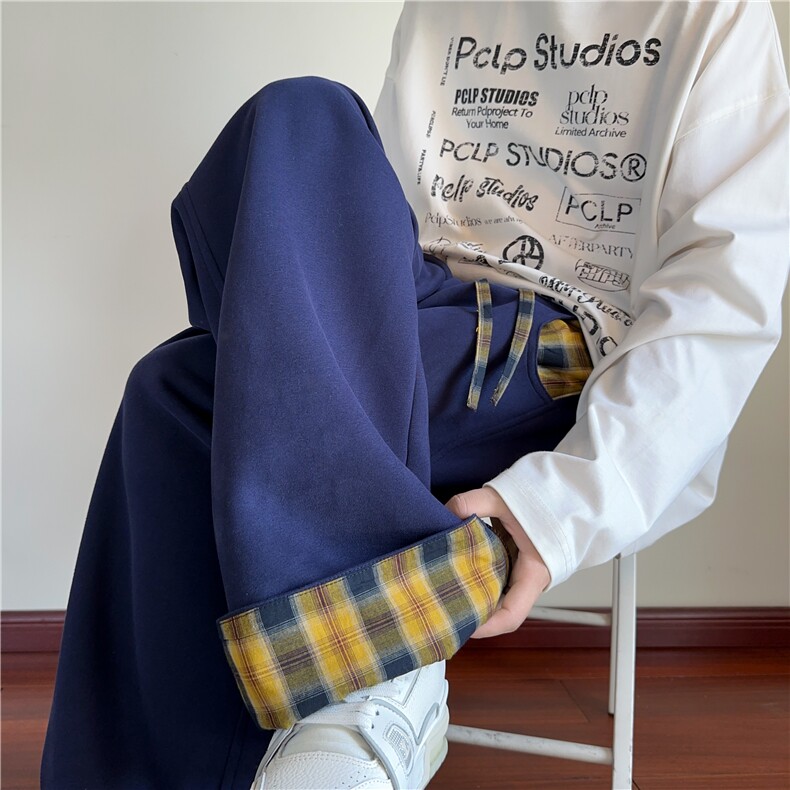 春季新款美式撞色拼接格子设计感休闲卫裤B315-K25854-特p40控78,男装休闲裤,电商B315