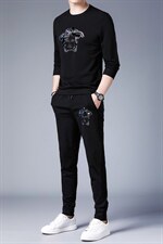 中青年运动套装男士2023春秋季休闲圆领印花长袖T恤上衣两件套，男装休闲套装，电商B212（原钱塘6029）