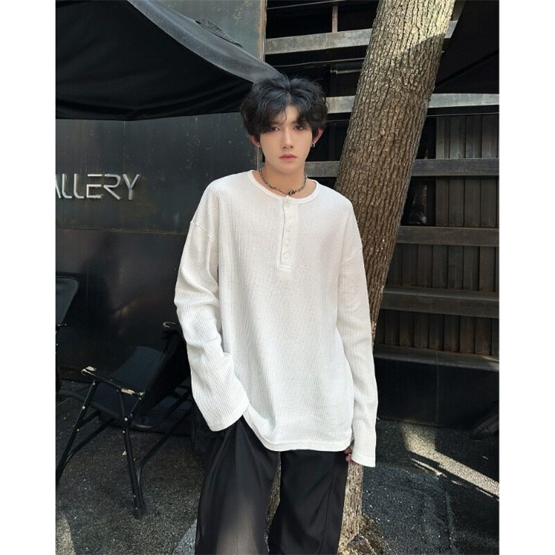 夏季新款港风日系慵懒风300克纹理弹力打底衫长袖男潮ZX473-P38,男装T恤,星座313A(原308A-2)