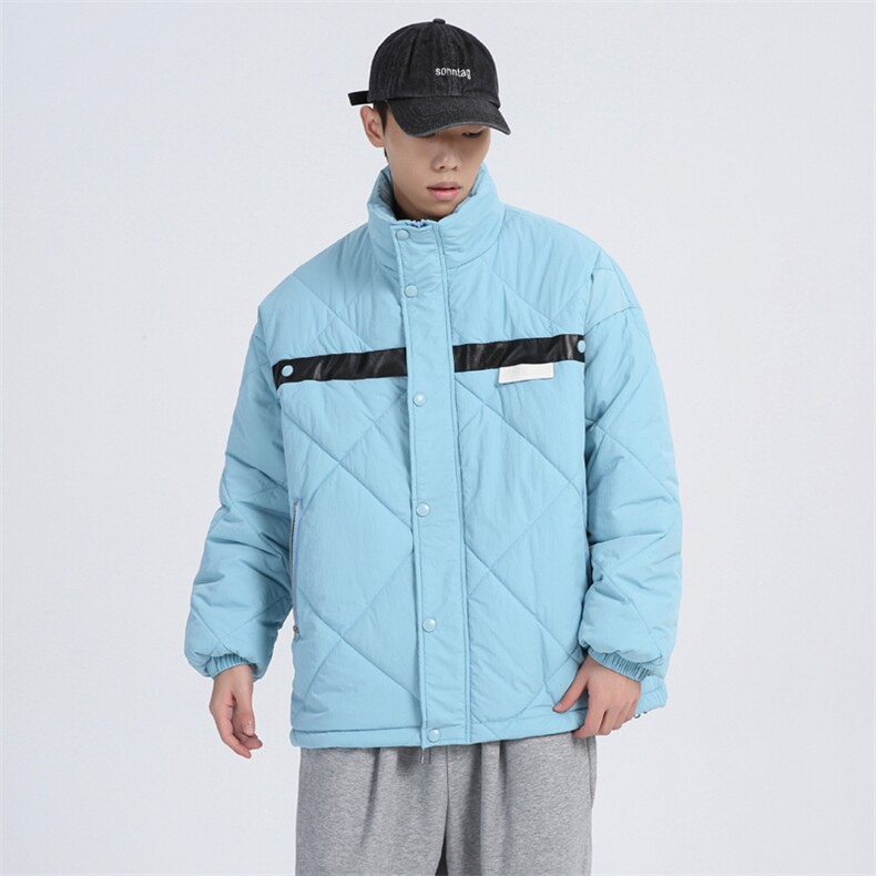 潮牌情侣2023冬季男士菱形格立领棉衣百搭棉服外套女MYTC121P75,男装棉衣,电商B220