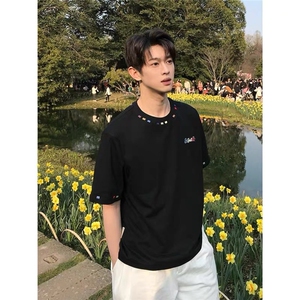 美式纯棉刺绣短袖T恤新款夏季高级感ootd穿搭ins风宽松上衣 TW157图片