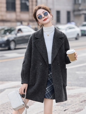 高级感灰色双面羊毛呢大衣女2025秋冬气质西装领宽松显瘦毛呢外套，女装双面呢大衣，拾衣