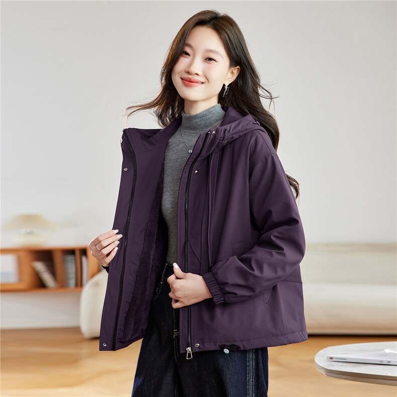 休闲连帽加绒加厚保暖外套女2025秋冬新款小个子宽松百搭工装棉服,女装棉衣/棉服,沐七七