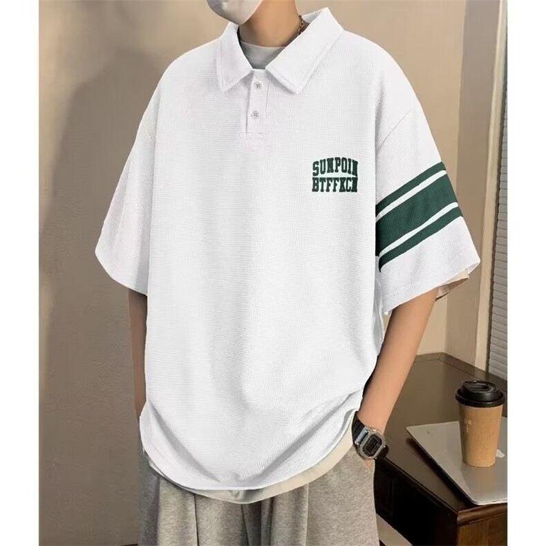 华夫格短袖POLO衫男夏季新款美式潮牌潮流宽松t恤学生休闲半袖衫,男装T恤,星座1013