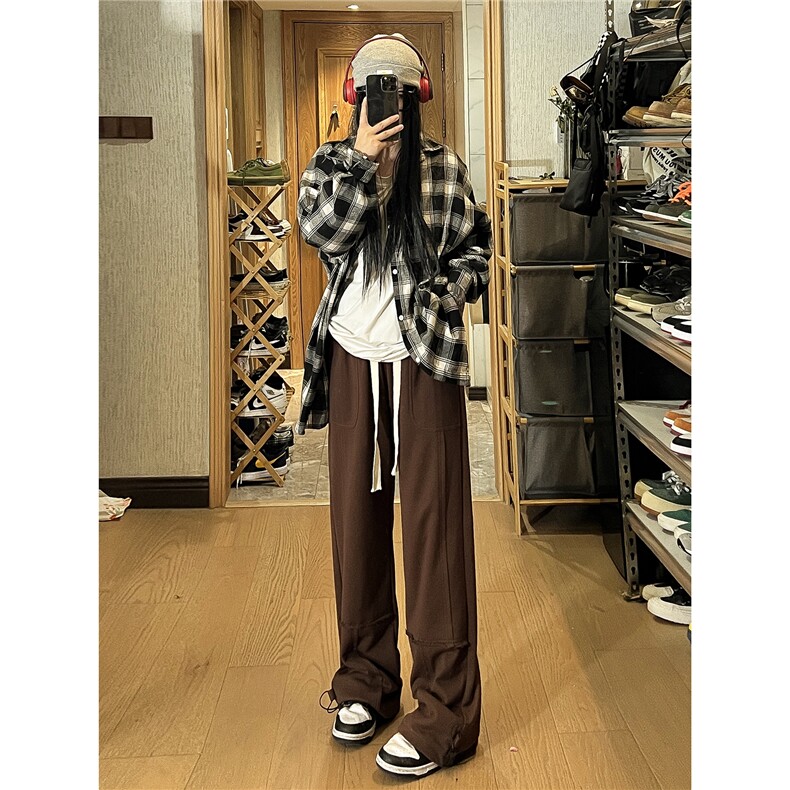 2026秋季新款毛边拼接抽绳卫裤女模XZ604-KP81-P55控68,男装休闲裤,星座604