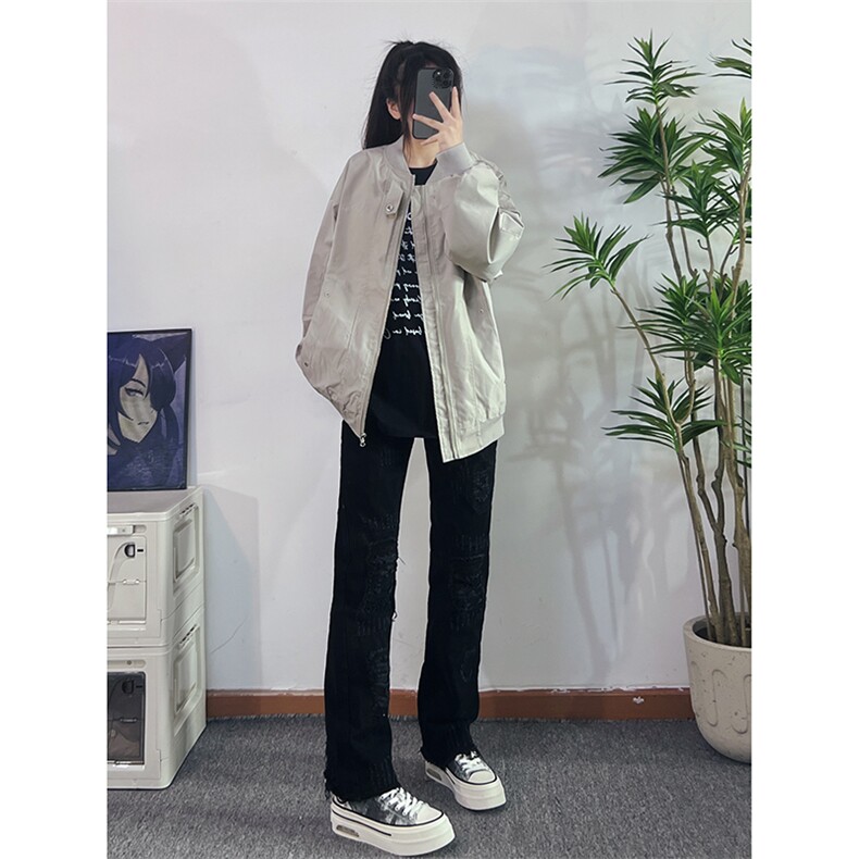 B221美式ins高街小众假破洞修身微喇牛仔裤LK22065-P65控88,男装牛仔裤,电商B221