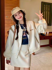 2024秋冬季设计感拼色棒球服外套修身吊带背心辣妹半身短裙套装女，女装套装/套裙，浙宝192（原082）