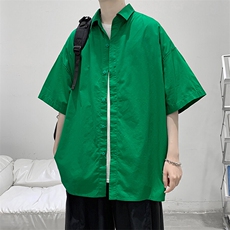 短袖衬衫纯棉夏季五分袖港风潮牌休闲衬衣服A436-0601-P4560，男装衬衫，电商A436