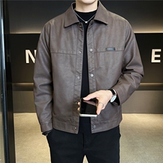 加绒皮衣男士外套冬季2025新款潮牌复古皮夹克A313-25905-P150，男装夹克，电商A313