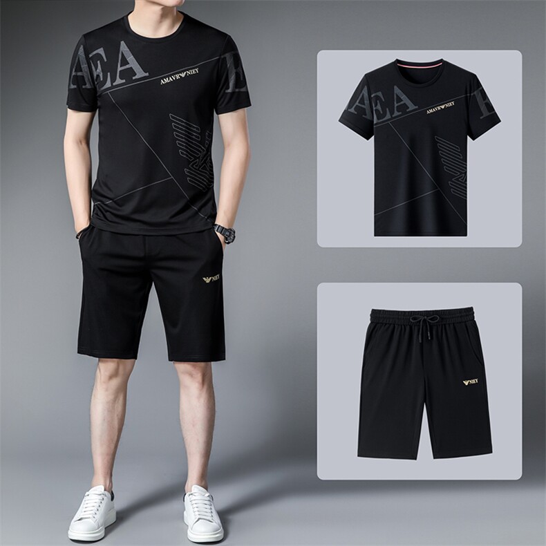 男装2023夏季冰丝三件套男士宽松长裤休闲中年爸爸夏装短袖运动套,男装休闲套装,电商B212（原钱塘6029）