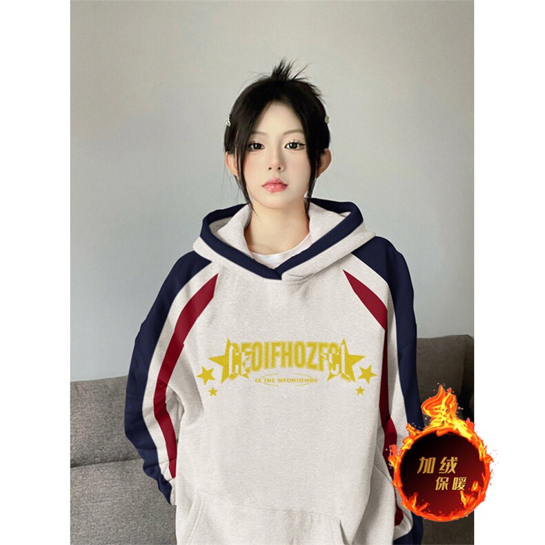 抖音得物供货提供视频秋冬重磅美式宽松接拼连帽卫衣3226,男装卫衣,电商A486