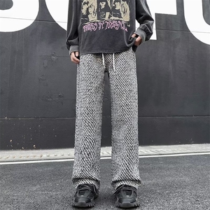 春秋直筒休闲裤男潮牌痞帅小众设计感格子青少年日系裤子K72/P45图片