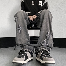 高街ins美式复古牛仔裤男士潮牌痞帅直筒裤N01456-P45，男装牛仔裤，星座308B-1