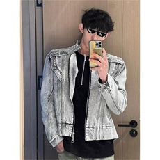 W9386-P78网图现货新款美式高街重工拉链牛仔外套宽松水洗夹克，男装夹克，星座1608-2