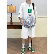 2024夏上新潮毛巾绣运动半袖套装印花短裤T恤男女6639-P60控价88，男装T恤，电商A441-1