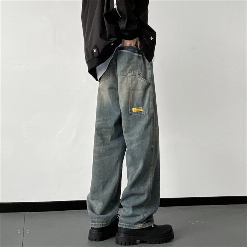 秋冬ins潮宽松百搭阔腿直筒牛仔裤N2012-P50,男装牛仔裤,星座308B-1