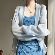 新中式国风配吊带裙外搭披肩罩衫夏季防晒衫薄款针织衫连衣裙外套，女装蕾丝衫/雪纺衫，圣丽羊绒