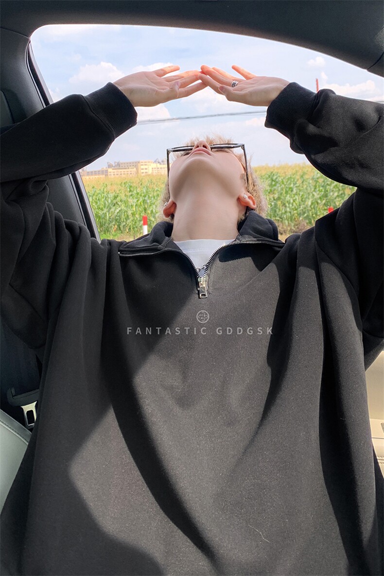 秋冬外景美式重磅polo领卫衣男宽松半拉链上衣PL00167/P45加绒P50,男装卫衣,电商B316