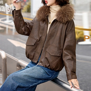海宁皮衣短外套女2024新款秋冬真毛领小个子加绒加厚皮毛一体大衣图片