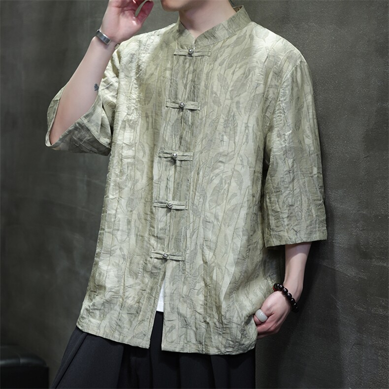 2025夏季新款风男装金属盘扣新中式天丝提花衬衫C133-P70,男装衬衫,电商B277(原6028)