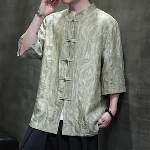 2025夏季新款风男装金属盘扣新中式天丝提花衬衫 C133-P70图片