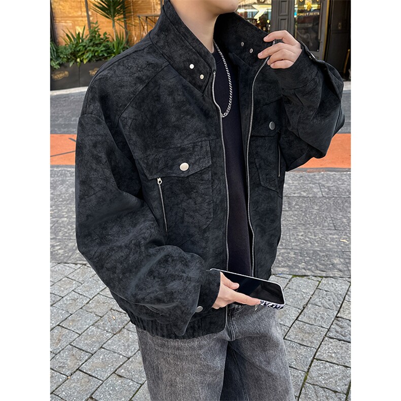 春季扎染PU皮衣皮夹克外套男6156T-TP53(树脂双头拉链）M-5XL,男装夹克,星座207