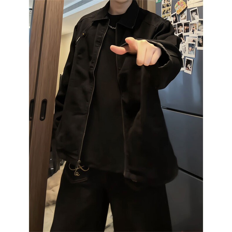 复古牛仔夹克男宽松翻领机车风工装外套百搭上衣JA2025-特价P88，男装夹克，电商A007