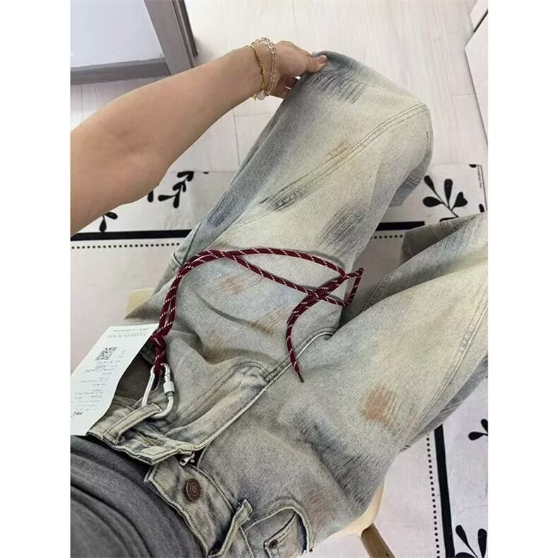 脏染水洗做旧直筒牛仔裤男女微喇vibe风阔腿长裤拖地N6653,男装牛仔裤,星座1116A（原606A-3）
