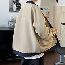 假两件牛仔拼接夹克男宽松休闲大口袋翻领工装外套JK2052-P73，男装夹克，星座308B-1