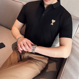 2024夏季新款 英伦风高品质修身刺绣POLO衫冰丝短袖T恤男D251-p48图片