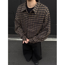 男装复古格纹翻领长袖衬衫春秋季外套个性时尚休闲衬衣潮CB40，男装衬衫，星座1116A-1（原606A）