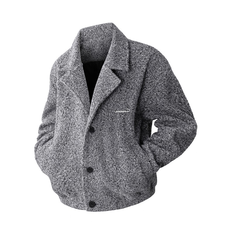 羊毛卷绒感毛呢轻熟风毛呢大衣小众设计感大V西装领JK2198-P90，男装西服套装，星座210-1